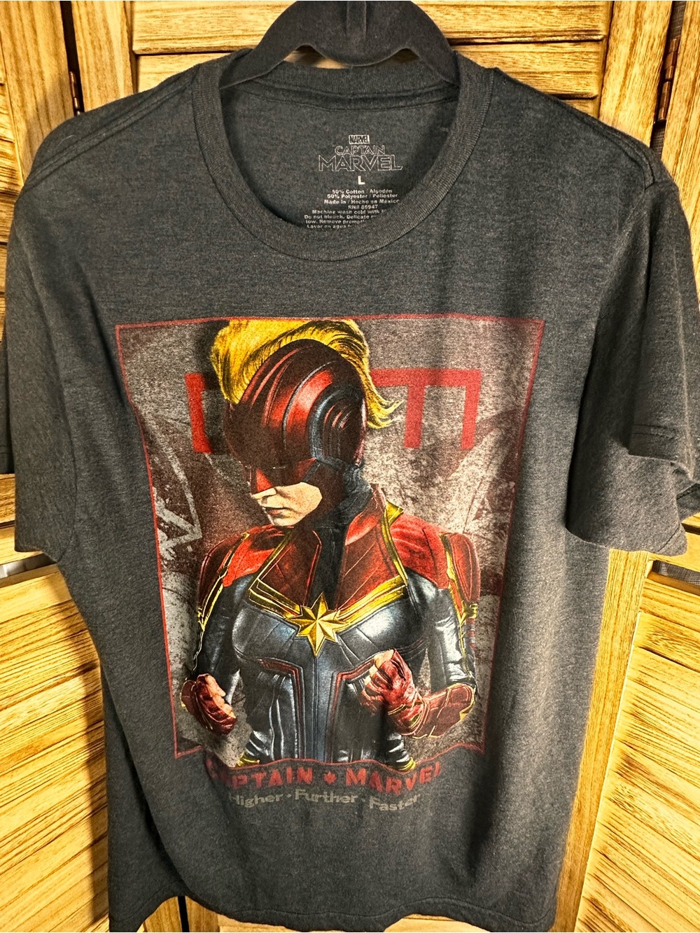 Marvel Dark Gray Captain Marvel Graphic Tee with Red & Gold Accents